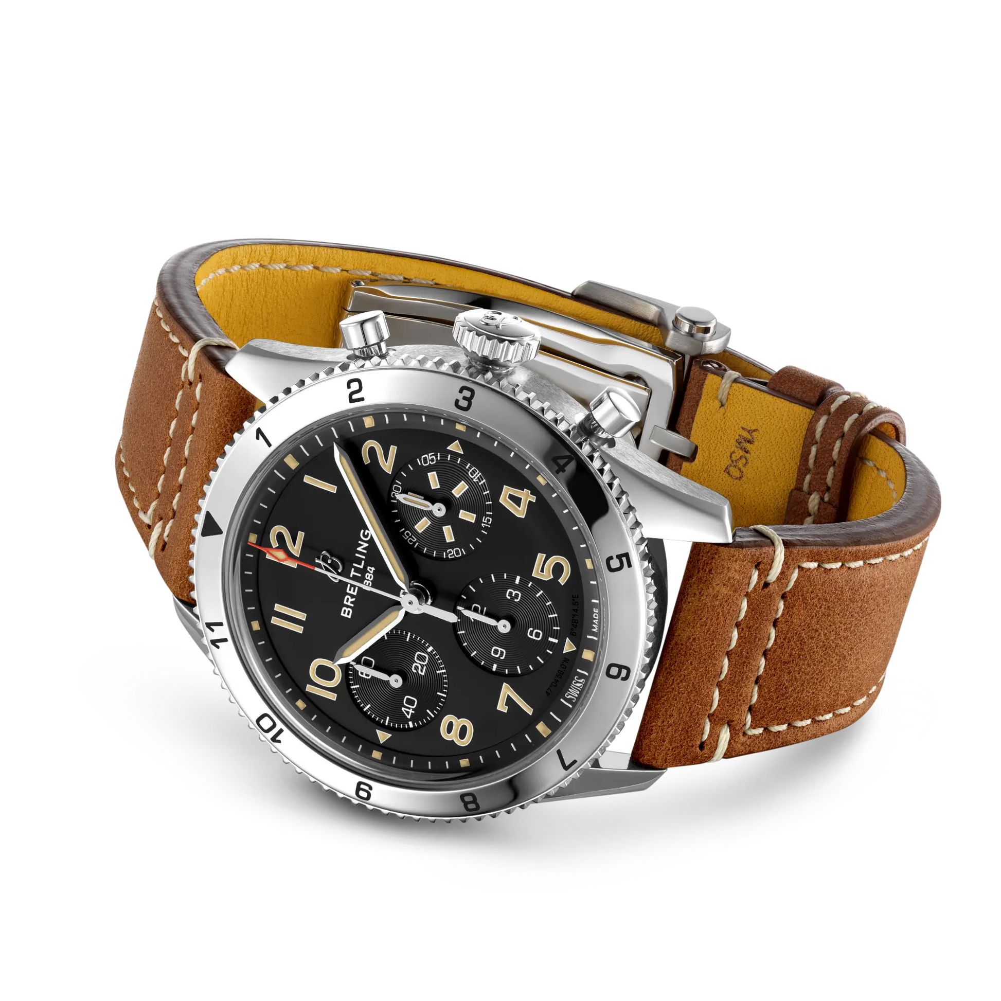 Breitling Classic AVI Chronograph 42 P-51 Mustang reference A233803A1B1X1 with Black dial, Stainless steel case, calfskin strap, bracelet or strap configuration view