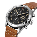 Breitling Classic AVI Chronograph 42 P-51 Mustang reference A233803A1B1X1 with Black dial, Stainless steel case, calfskin strap, three-quarter view