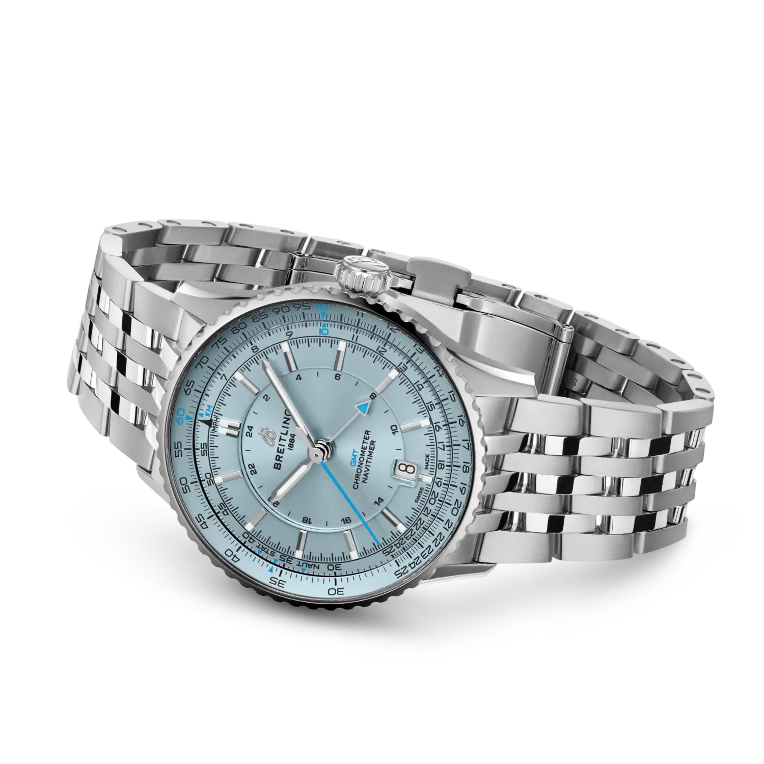 Breitling Navitimer Automatic GMT 41 reference A32310171C1A1 with Ice blue dial, Stainless steel case, bracelet, bracelet or strap configuration view