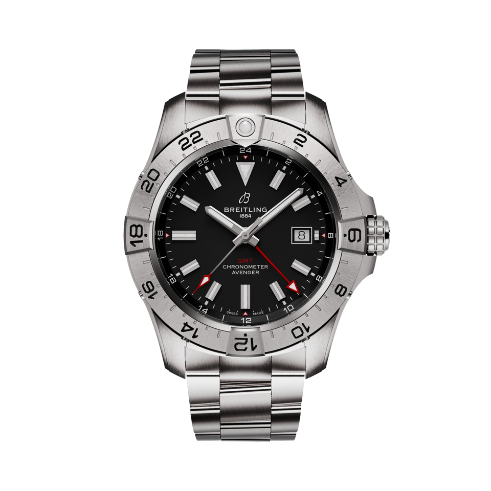 Breitling Avenger Automatic GMT 44 reference A32320101B1A1 with Black dial, Stainless steel case, bracelet, front view