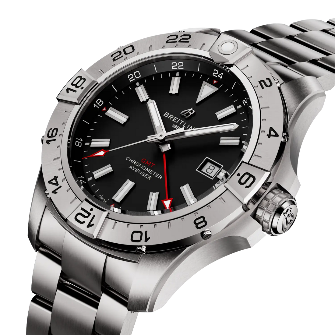 Breitling Avenger Automatic GMT 44 reference A32320101B1A1 with Black dial, Stainless steel case, bracelet, front view