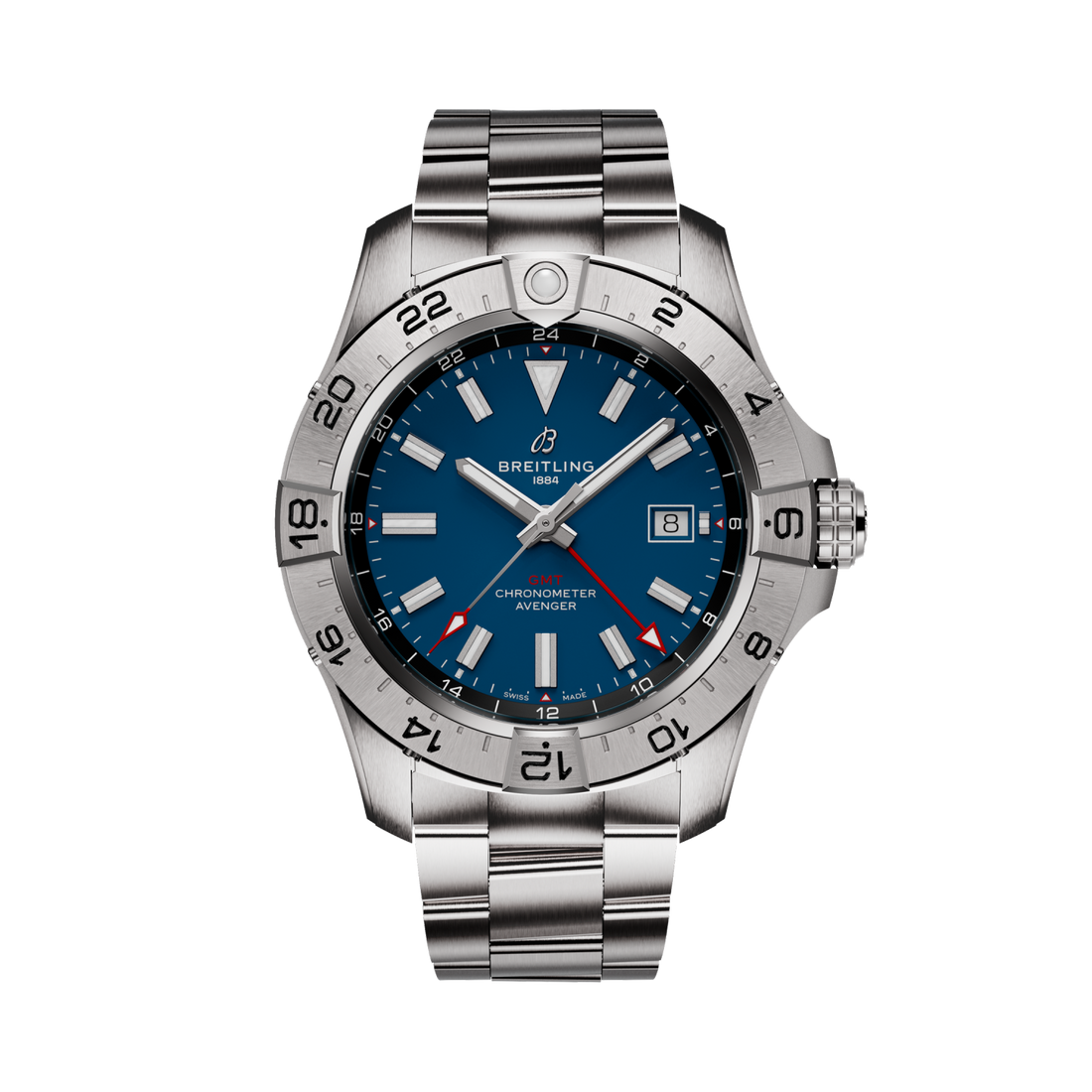 Breitling Avenger Automatic GMT 44 reference A32320101C1A1 with Blue dial, Stainless steel case, bracelet, front view