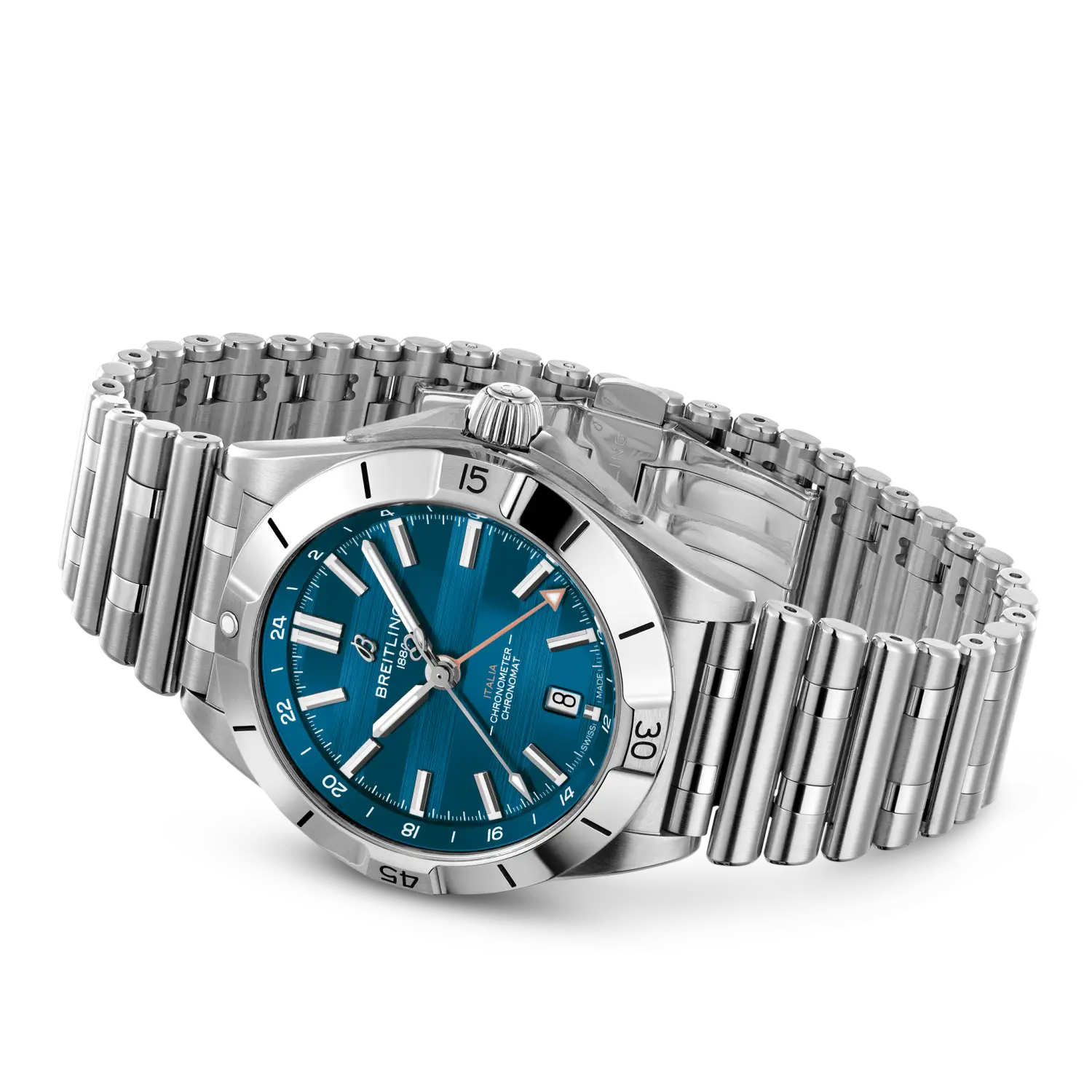 Breitling Chronomat Automatic GMT 40 Six Nations Italy reference A323981C1C1A1 with Blue dial, Stainless steel case, bracelet, bracelet or strap configuration view