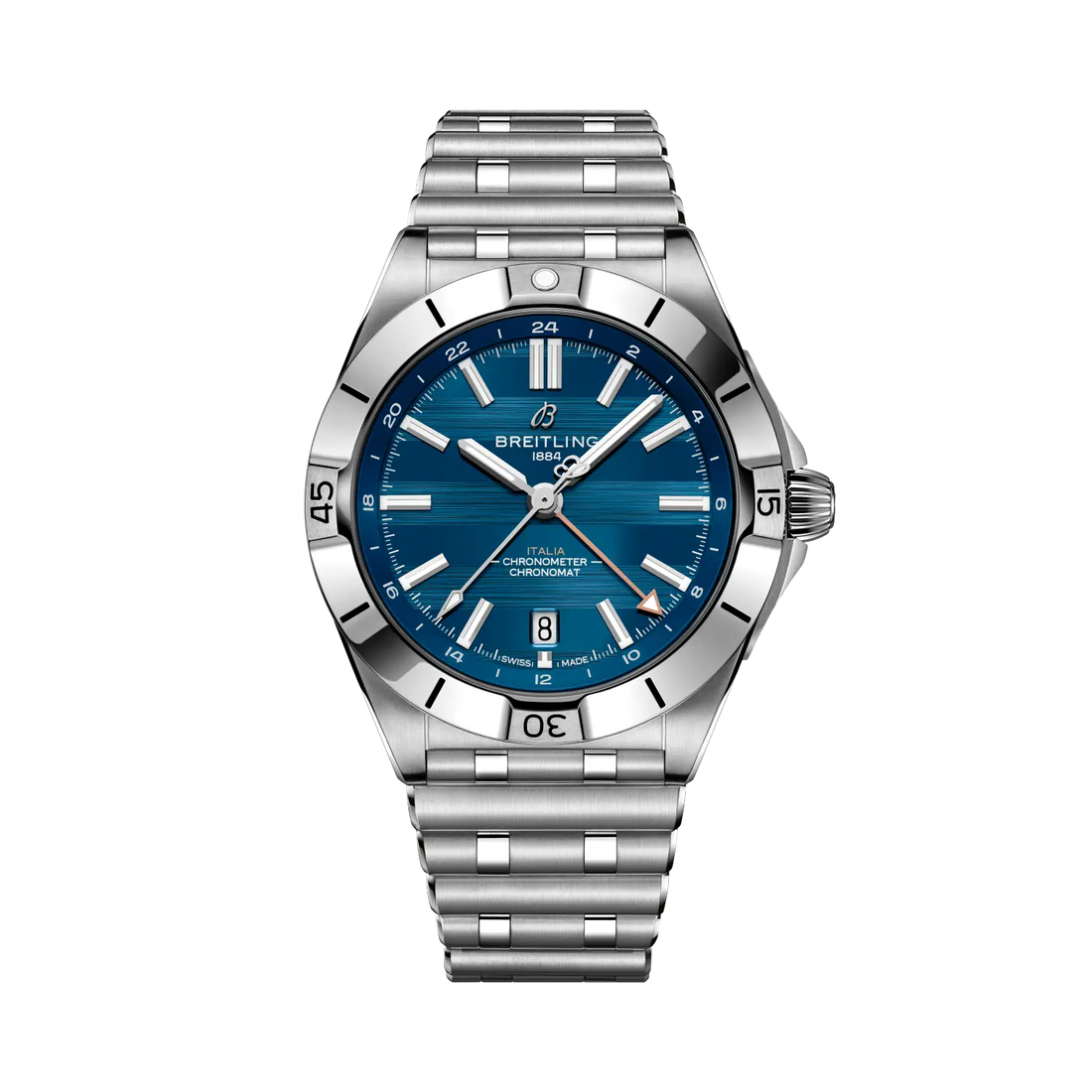 Breitling Chronomat Automatic GMT 40 Six Nations Italy reference A323981C1C1A1 with Blue dial, Stainless steel case, bracelet, front view