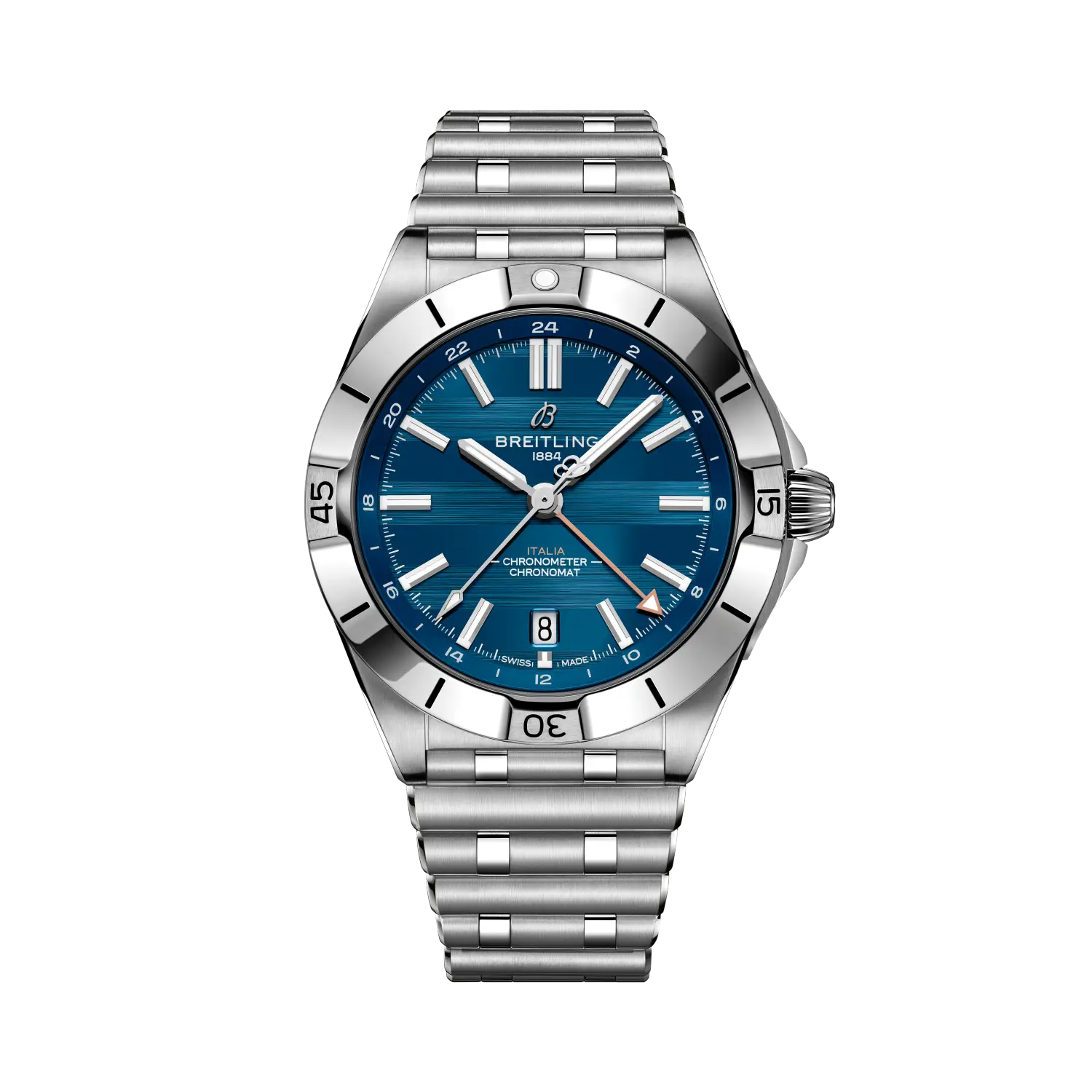 Breitling Chronomat Automatic GMT 40 Six Nations Italy reference A323981C1C1A1 with Blue dial, Stainless steel case, bracelet, front view