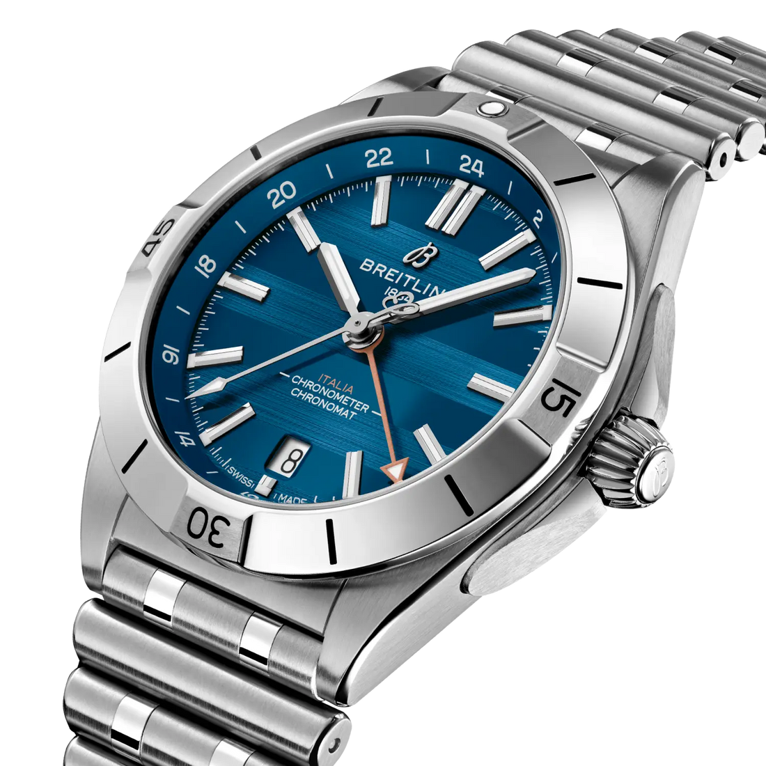 Breitling Chronomat Automatic GMT 40 Six Nations Italy reference A323981C1C1A1 with Blue dial, Stainless steel case, bracelet, front view