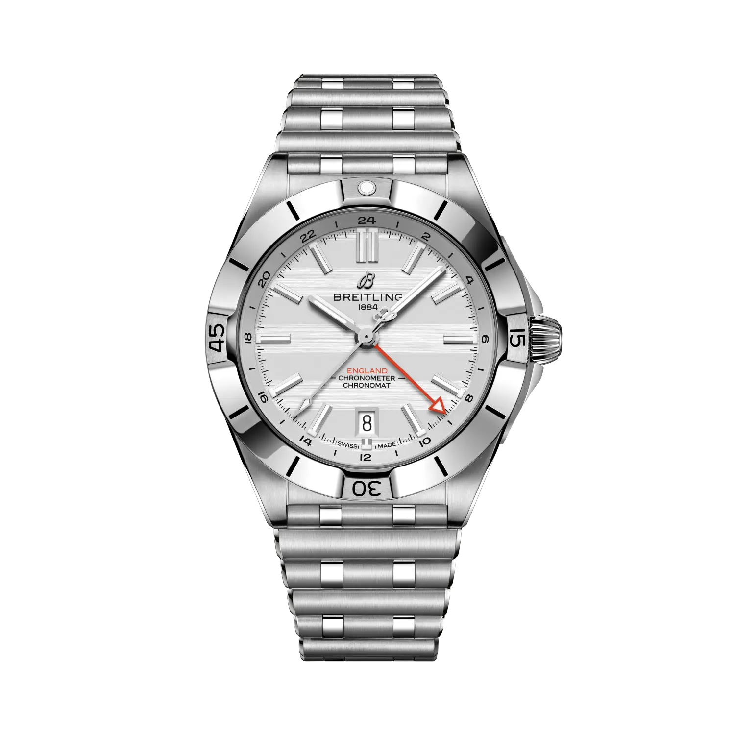 Breitling Chronomat Automatic GMT 40 Six Nations England reference A323985B1A1A1 with White dial, Stainless steel case, bracelet, front view