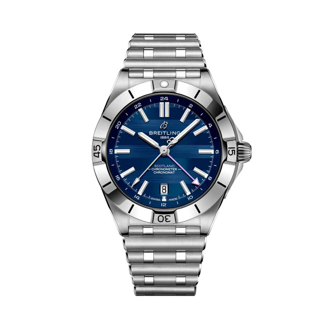 Breitling Chronomat Automatic GMT 40 Six Nations Scotland reference A323986B1C1A1 with Blue dial, Stainless steel case, bracelet, front view
