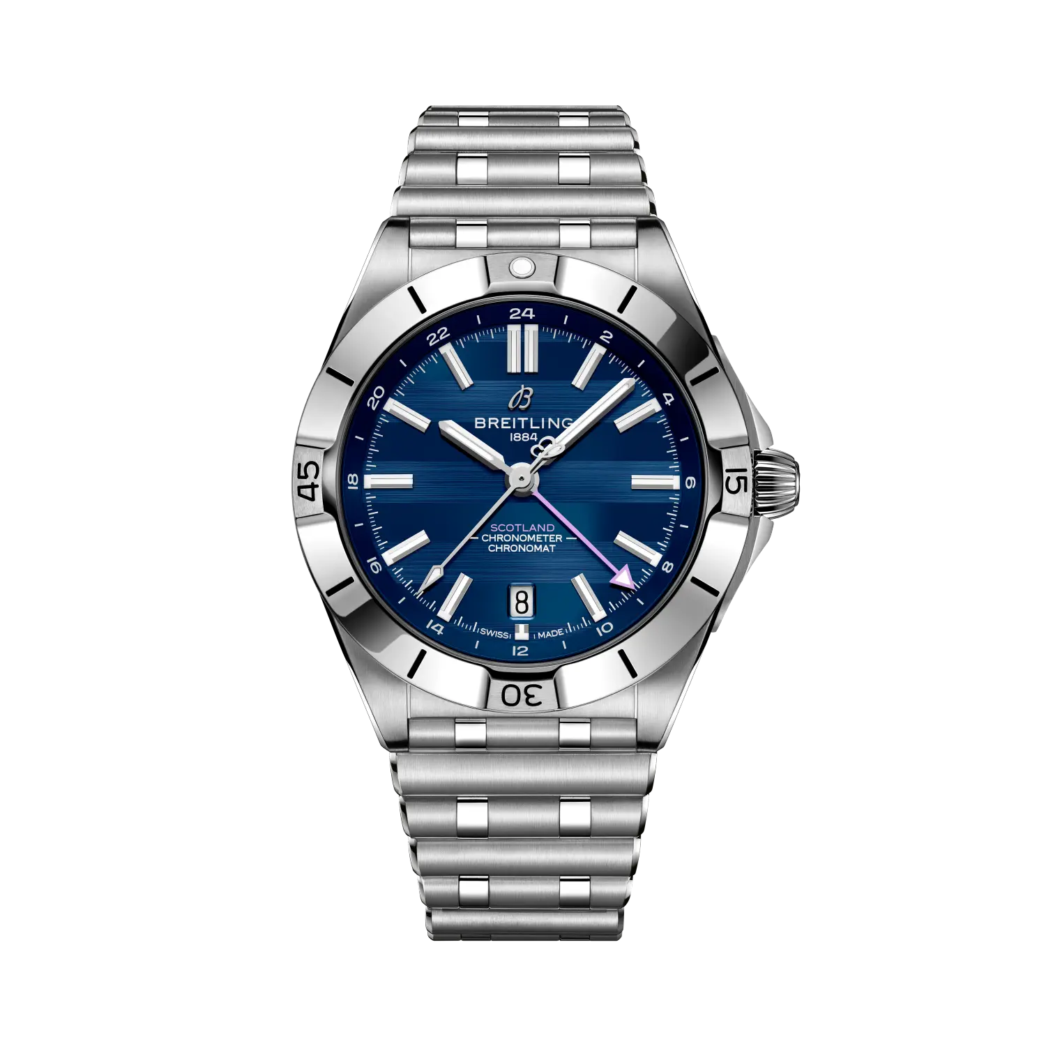 Breitling Chronomat Automatic GMT 40 Six Nations Scotland reference A323986B1C1A1 with Blue dial, Stainless steel case, bracelet, front view