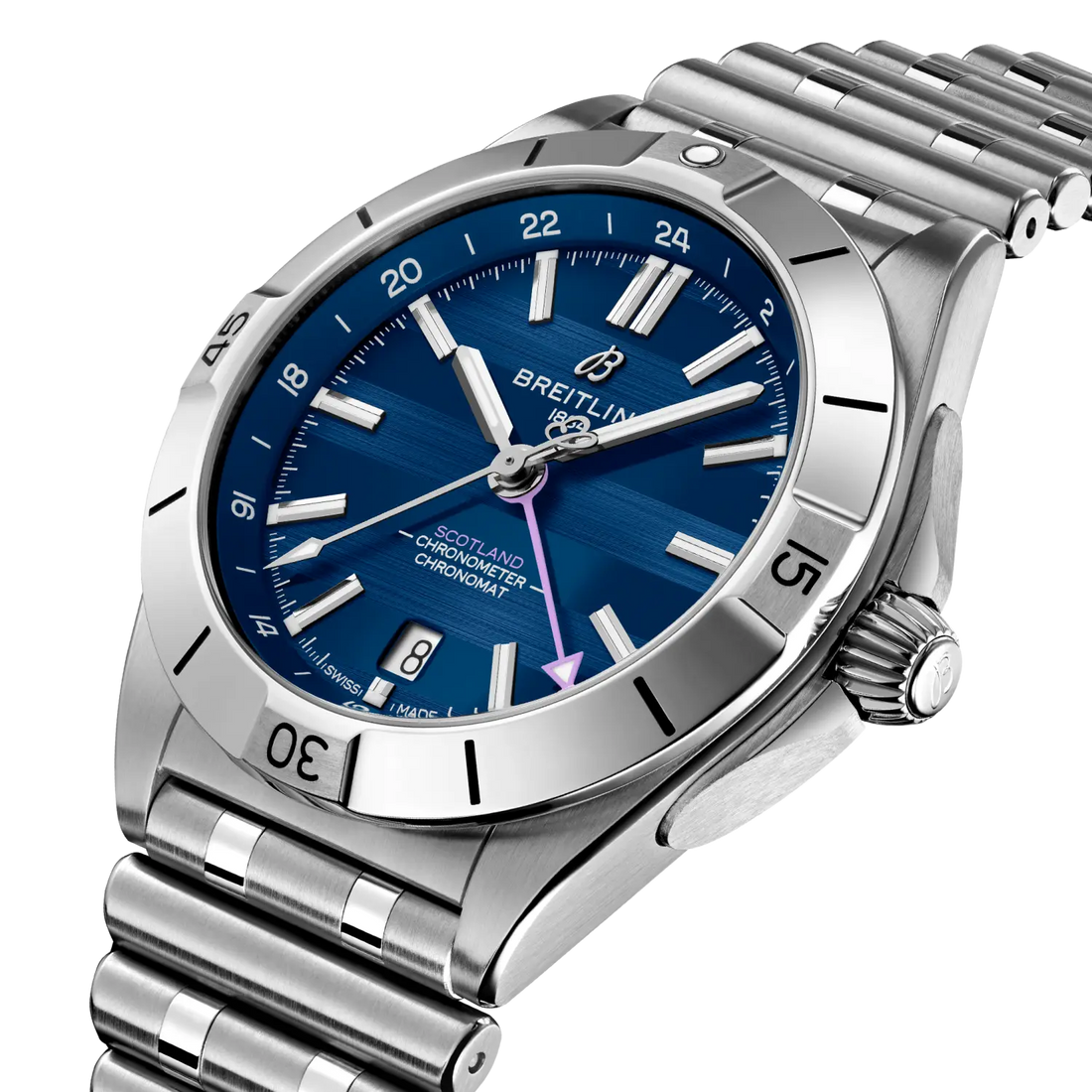 Breitling Chronomat Automatic GMT 40 Six Nations Scotland reference A323986B1C1A1 with Blue dial, Stainless steel case, bracelet, front view