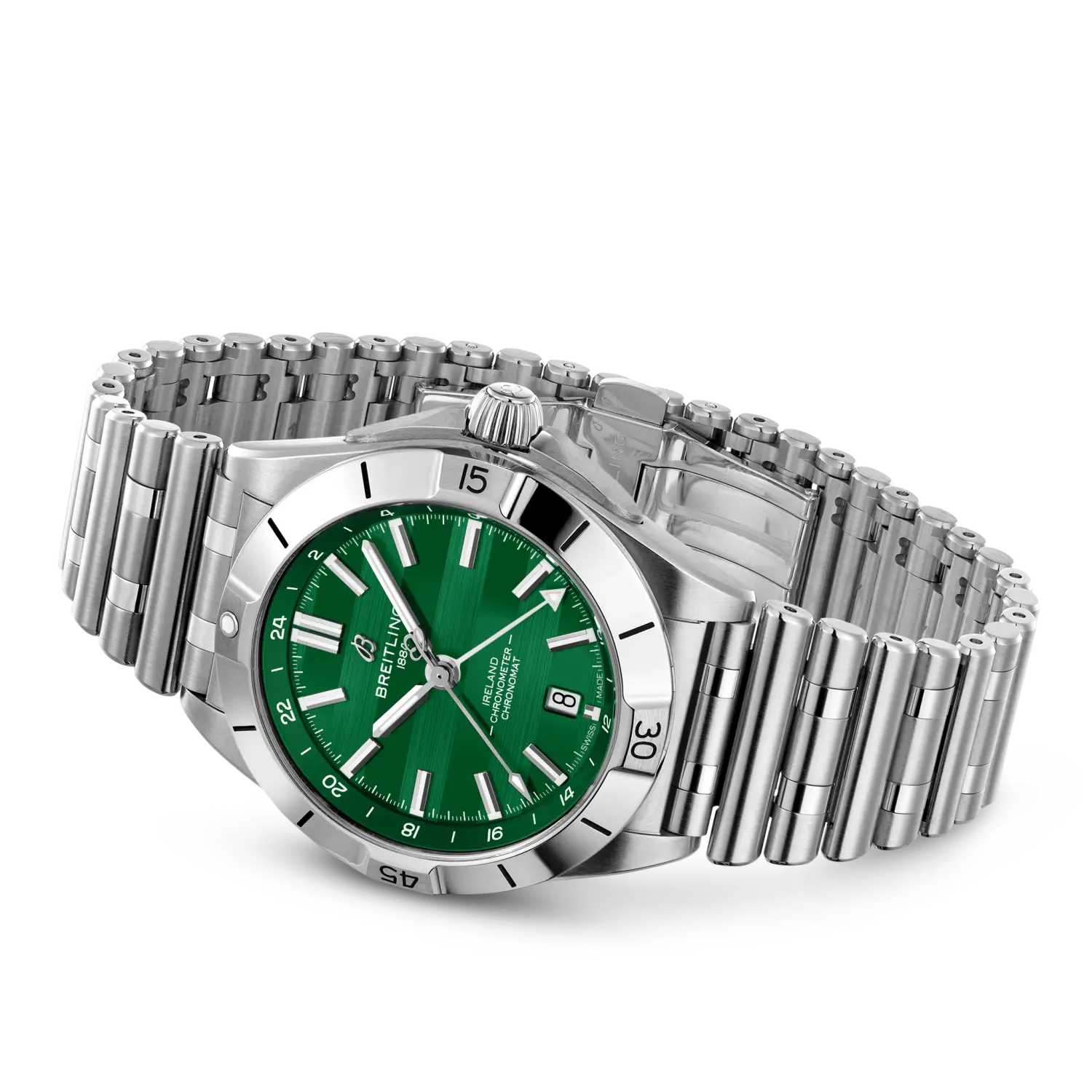 Breitling Chronomat Automatic GMT 40 Six Nations Ireland reference A323987B1L1A1 with Green dial, Stainless steel case, bracelet, bracelet or strap configuration view