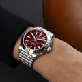 Breitling Chronomat Automatic GMT 40 Six Nations Wales reference A323988B1K1A1 with Burgundy dial, Stainless steel case, bracelet, on-wrist view