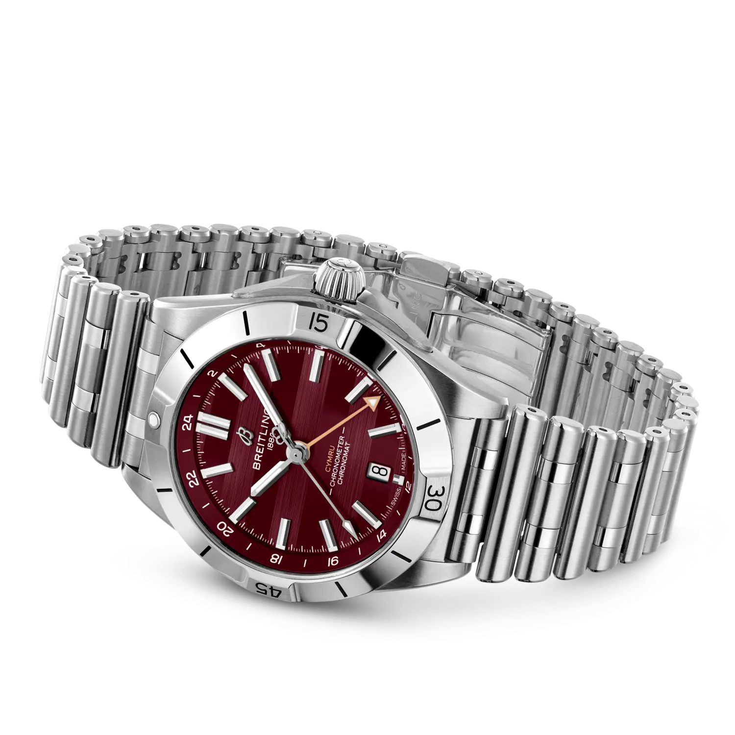 Breitling Chronomat Automatic GMT 40 Six Nations Wales reference A323988B1K1A1 with Burgundy dial, Stainless steel case, bracelet, bracelet or strap configuration view