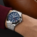Breitling Chronomat Automatic GMT 40 Six Nations France reference A323989B1C1A1 with Blue dial, Stainless steel case, bracelet, on-wrist view