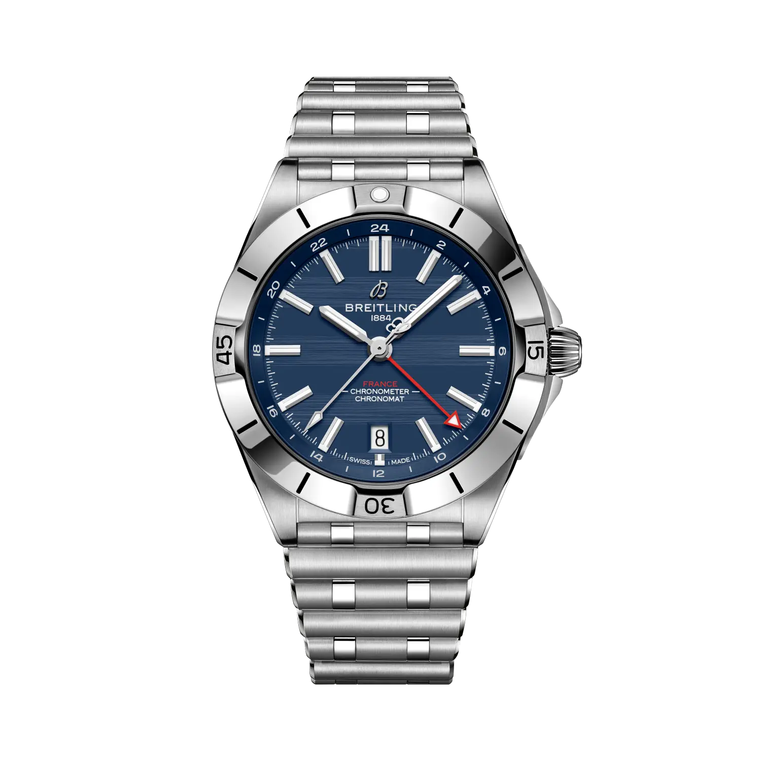 Breitling Chronomat Automatic GMT 40 Six Nations France reference A323989B1C1A1 with Blue dial, Stainless steel case, bracelet, front view