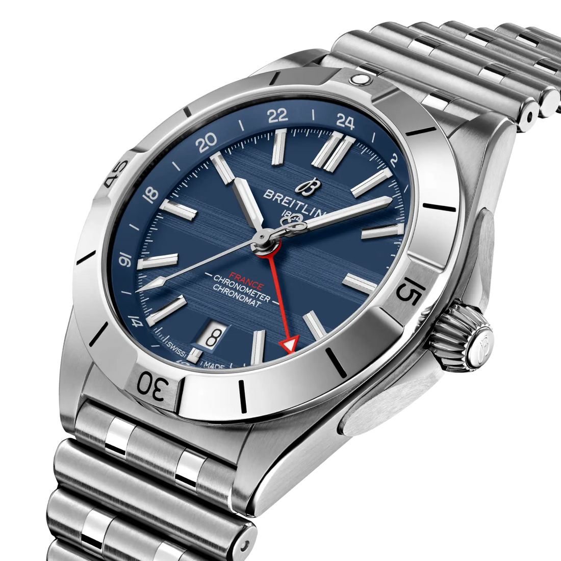 Breitling Chronomat Automatic GMT 40 Six Nations France reference A323989B1C1A1 with Blue dial, Stainless steel case, bracelet, front view