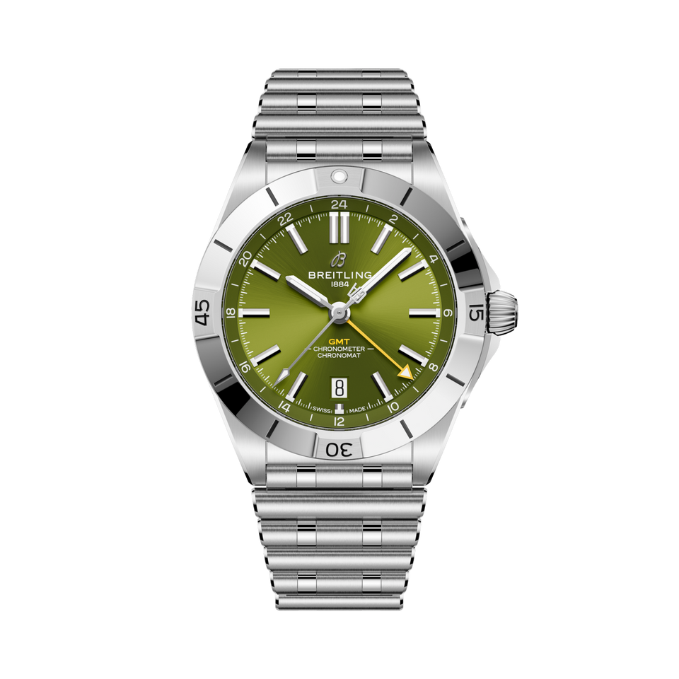 Breitling Chronomat Automatic GMT 40 Giannis Antetokounmpo reference A32398A11L1A1 with Green dial, Stainless steel case, bracelet, front view