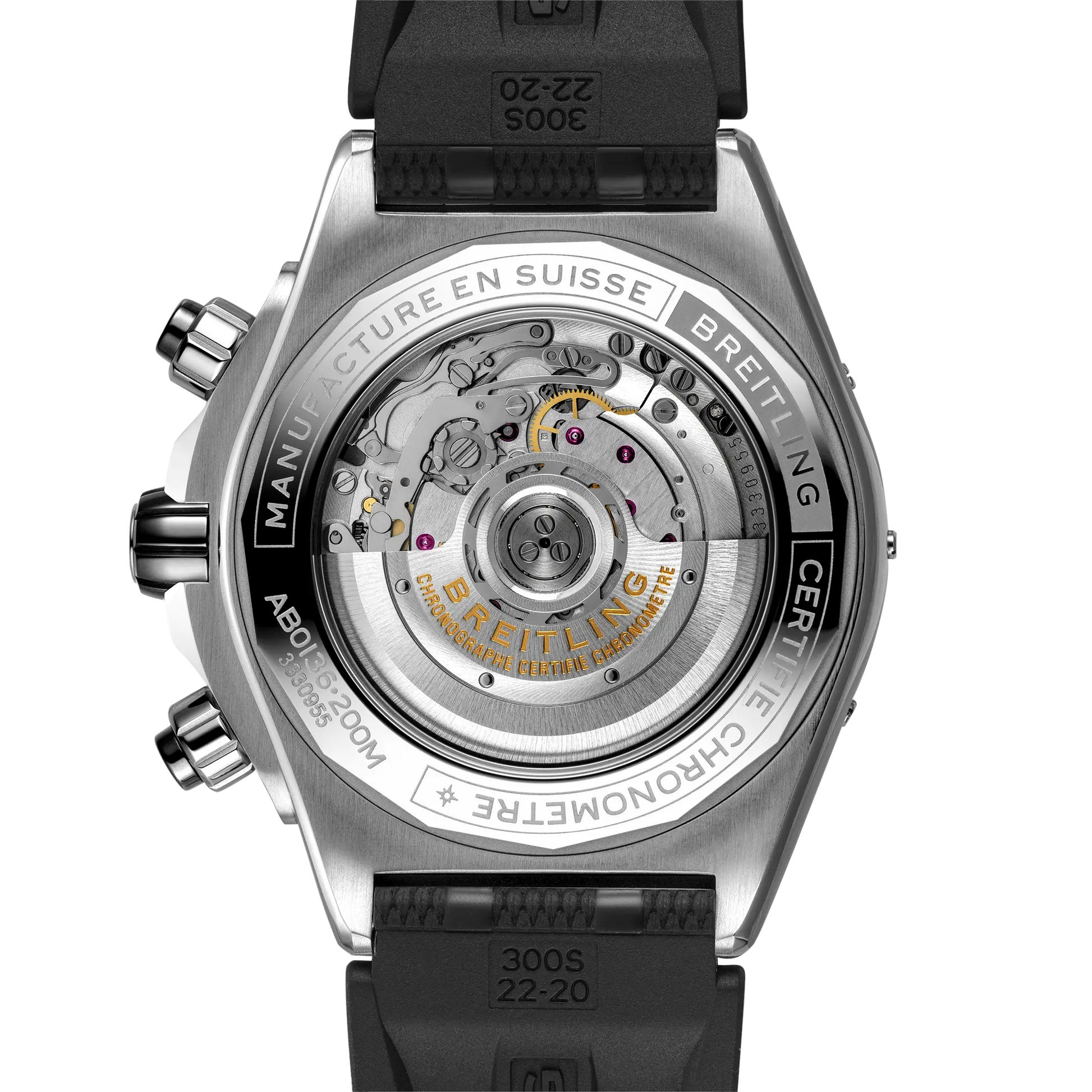 Caseback view of Breitling Super Chronomat B01 44 reference AB0136251B2S1