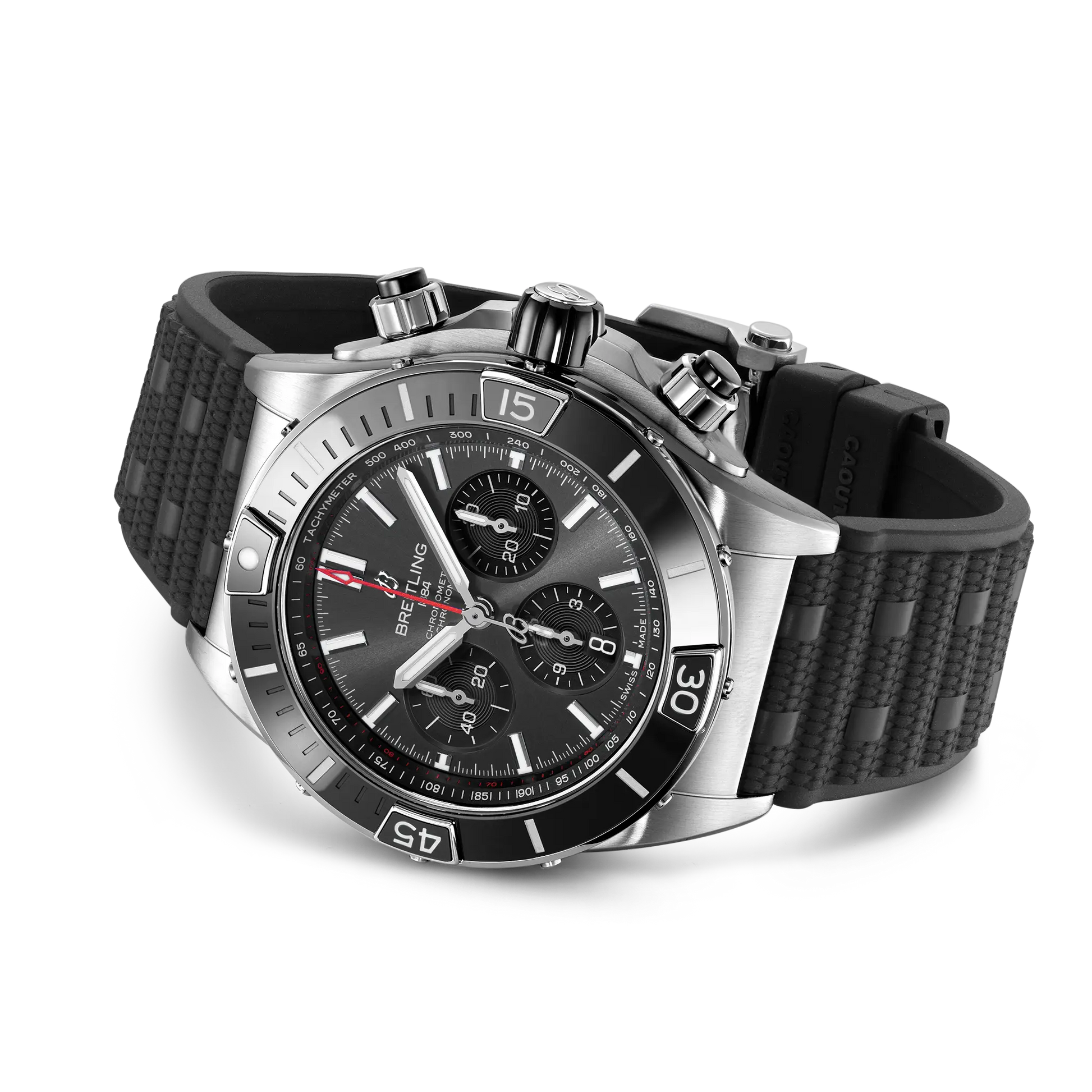 Breitling Super Chronomat B01 44 reference AB0136251B2S1 with Anthracite dial, Stainless steel case, rubber strap, bracelet or strap configuration view