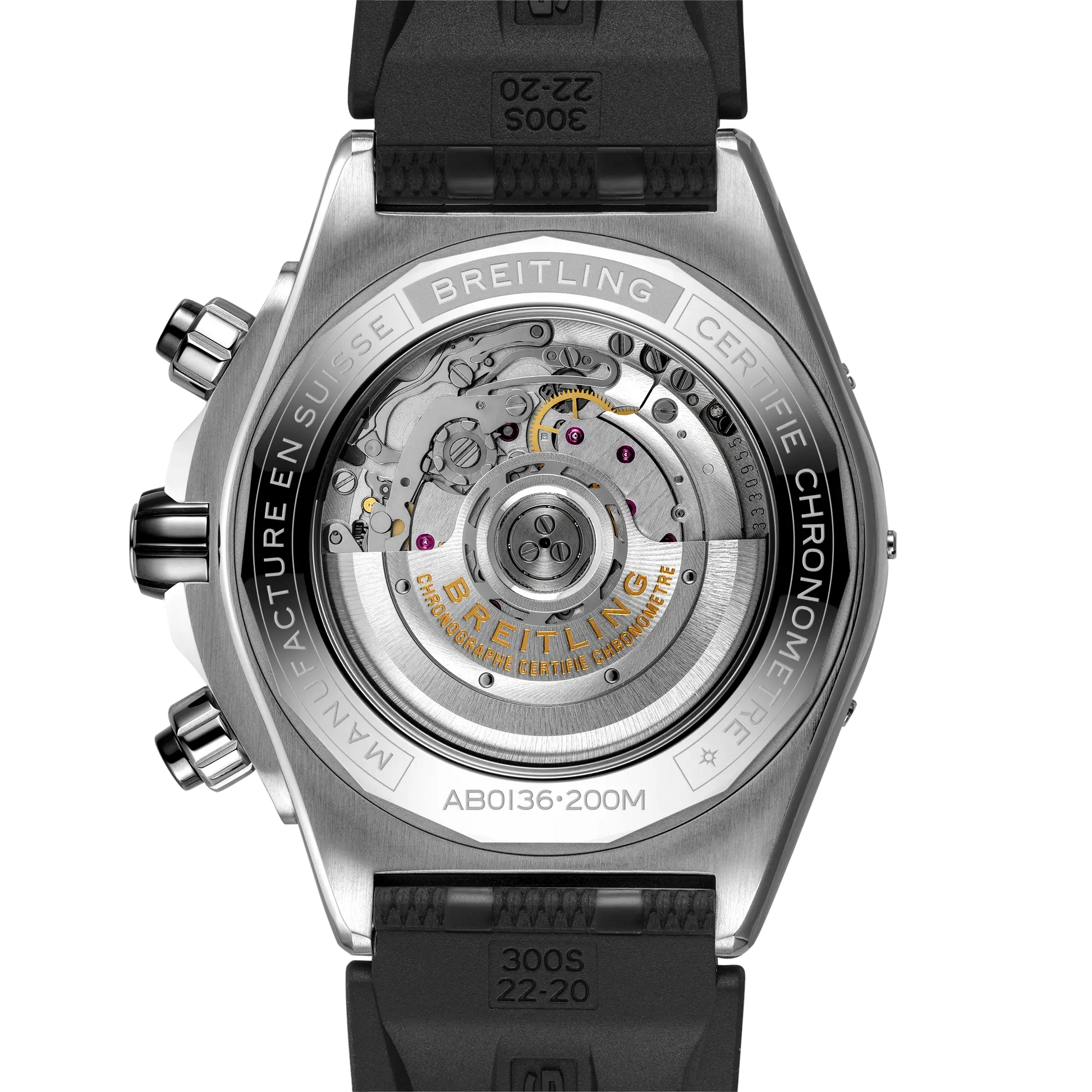 Caseback view of Breitling Super Chronomat B01 44 reference AB0136251L1S1