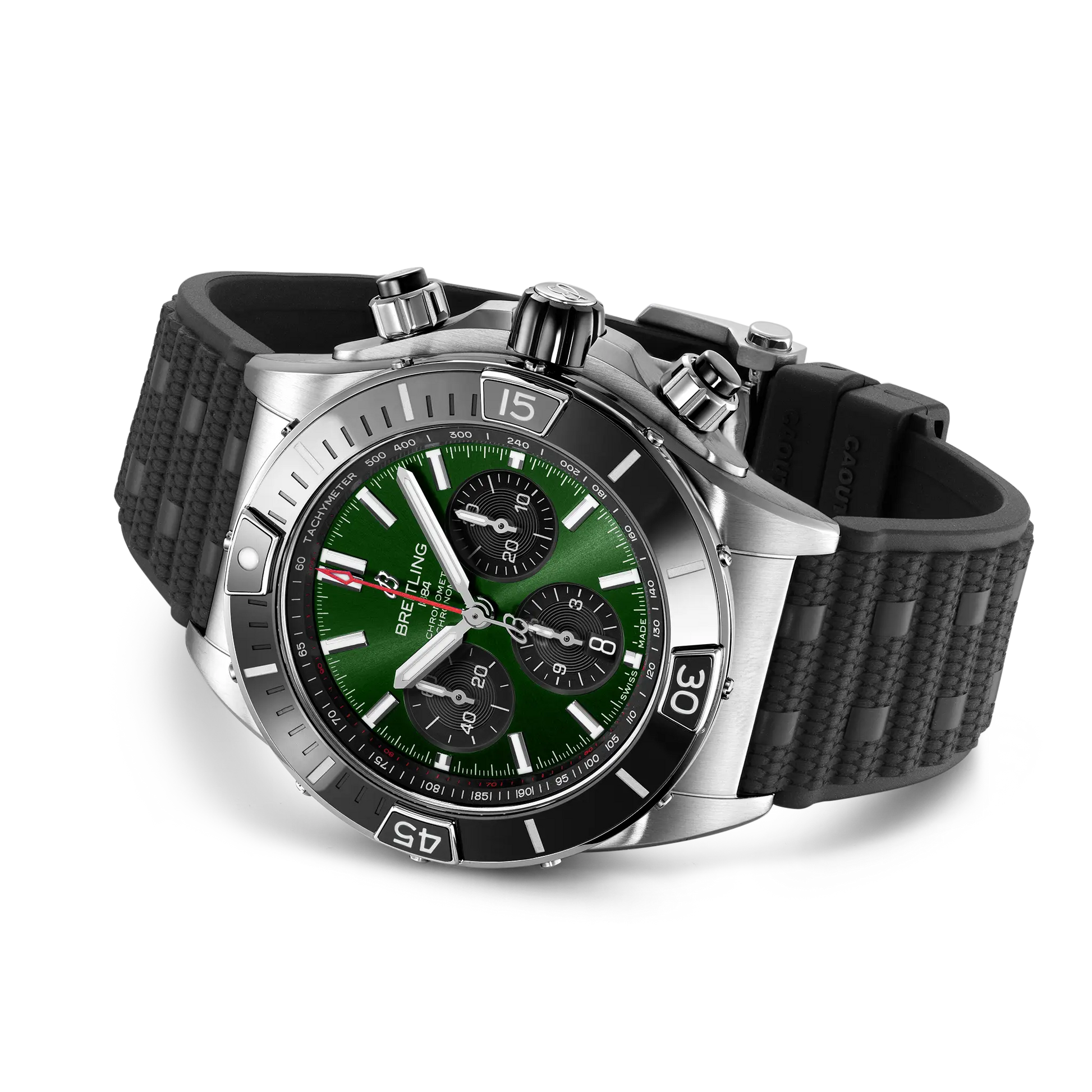 Breitling Super Chronomat B01 44 reference AB0136251L1S1 with Green dial, Stainless steel case, rubber strap, bracelet or strap configuration view