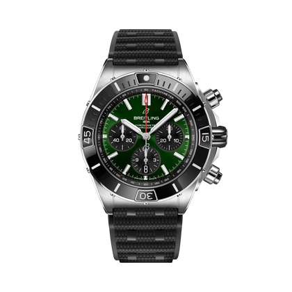 Breitling Super Chronomat B01 44 reference AB0136251L1S1 with Green dial, Stainless steel case, rubber strap, front view