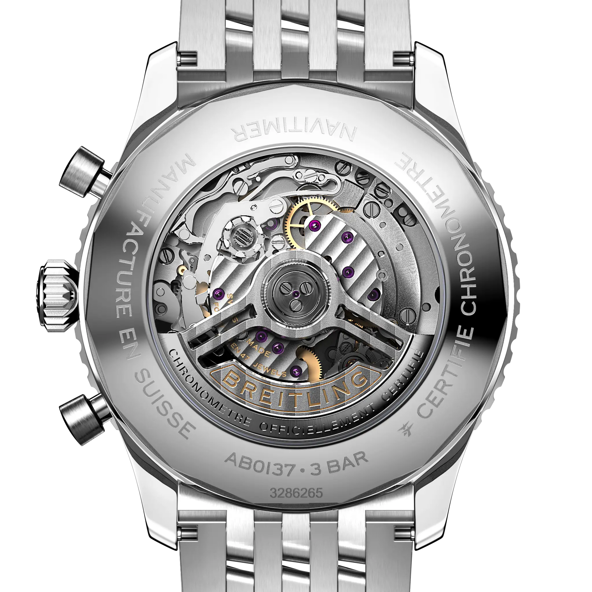 Caseback view of Breitling Navitimer B01 Chronograph 46 reference AB0137211C1A1