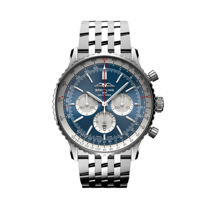 Breitling Navitimer B01 Chronograph 46 reference AB0137211C1A1 with Blue dial, Stainless steel case, bracelet, front view