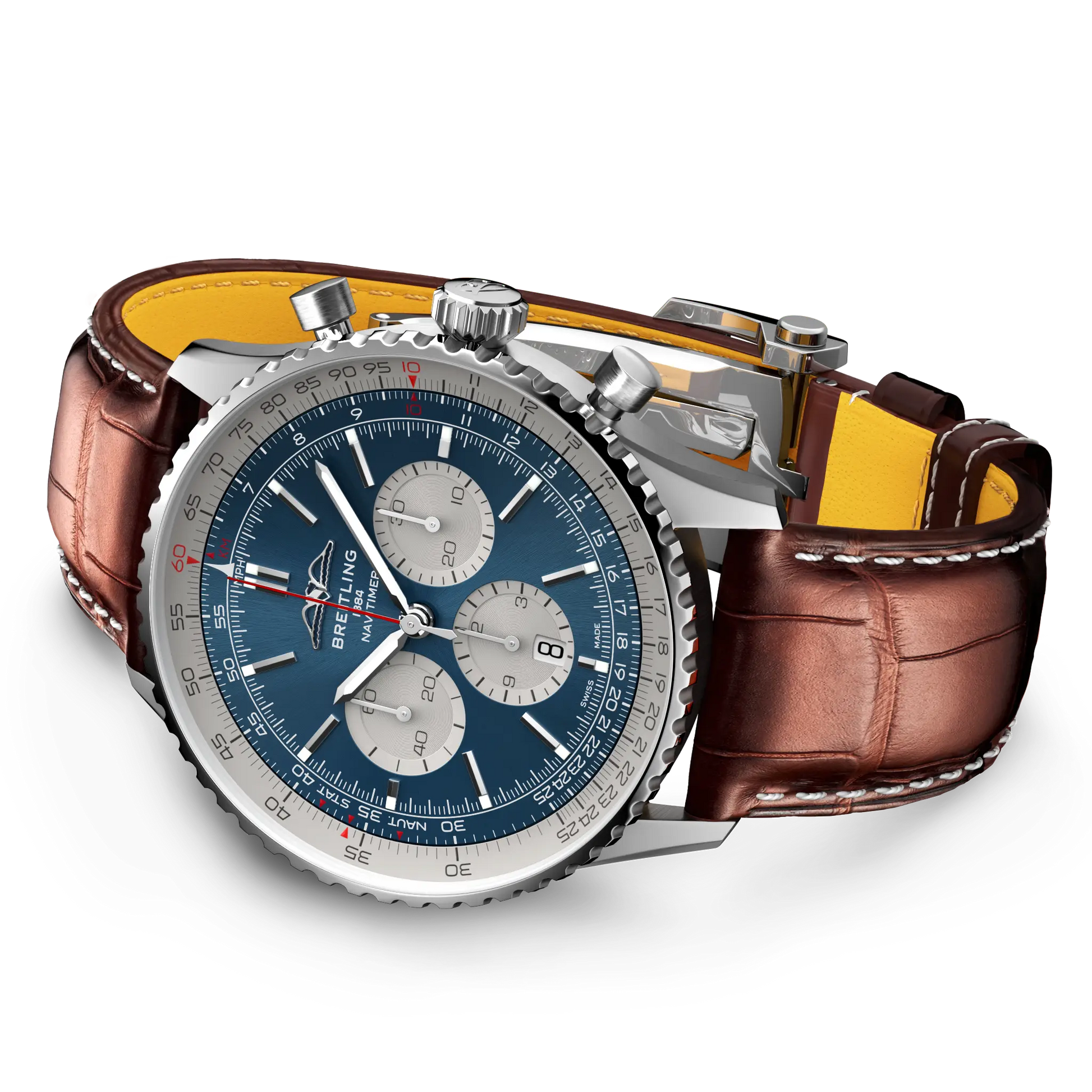 Breitling Navitimer B01 Chronograph 46 reference AB0137211C1P1 with Blue dial, Stainless steel case, alligator strap, bracelet or strap configuration view