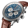 Breitling Navitimer B01 Chronograph 46 reference AB0137211C1P1 with Blue dial, Stainless steel case, alligator strap, three-quarter view
