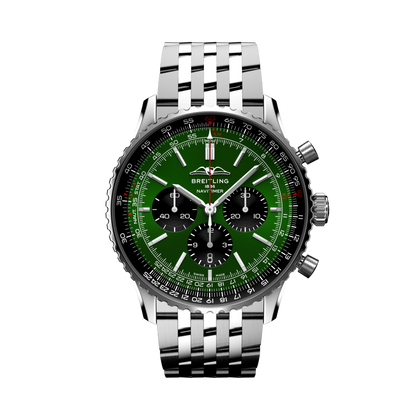 Breitling Navitimer B01 Chronograph 46 reference AB0137241L1A1 with Green dial, Stainless steel case, bracelet, front view
