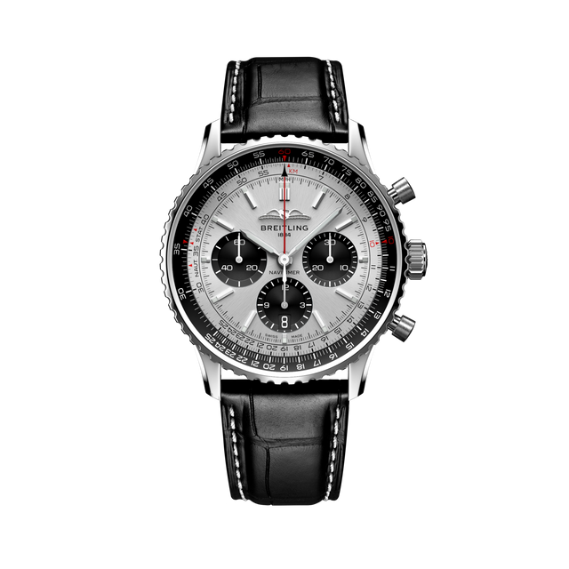 Breitling Navitimer B01 Chronograph 43 Silver Dial Black Alligator Strap AB0138241G1P1 UNWORN 2026