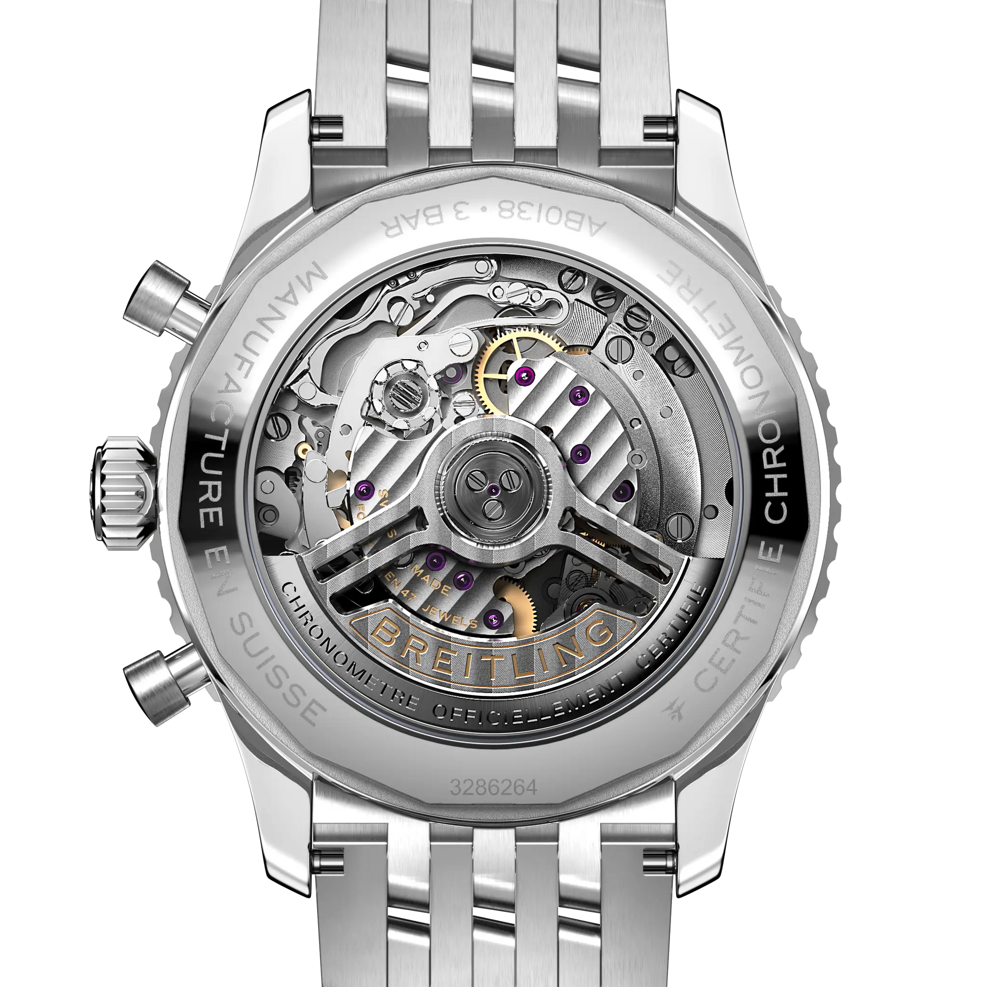 Caseback view of Breitling Navitimer B01 Chronograph 43 reference AB0138241K1A1