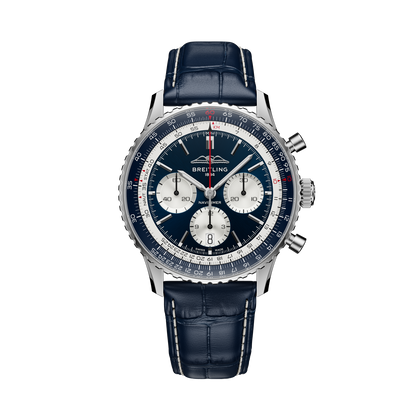 Breitling Navitimer B01 Chronograph 43 Tribute to Concorde reference AB01389C1C1P1 with Blue dial, Stainless steel case, alligator strap, front view