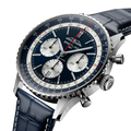 Breitling Navitimer B01 Chronograph 43 Tribute to Concorde reference AB01389C1C1P1 with Blue dial, Stainless steel case, alligator strap, three-quarter view