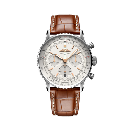 Breitling Navitimer B01 Chronograph 41 reference AB0139211G1P1 with Cream dial, Stainless steel case, alligator strap, front view