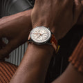Breitling Navitimer B01 Chronograph 41 reference AB0139211G1P1 with Cream dial, Stainless steel case, alligator strap, on-wrist view