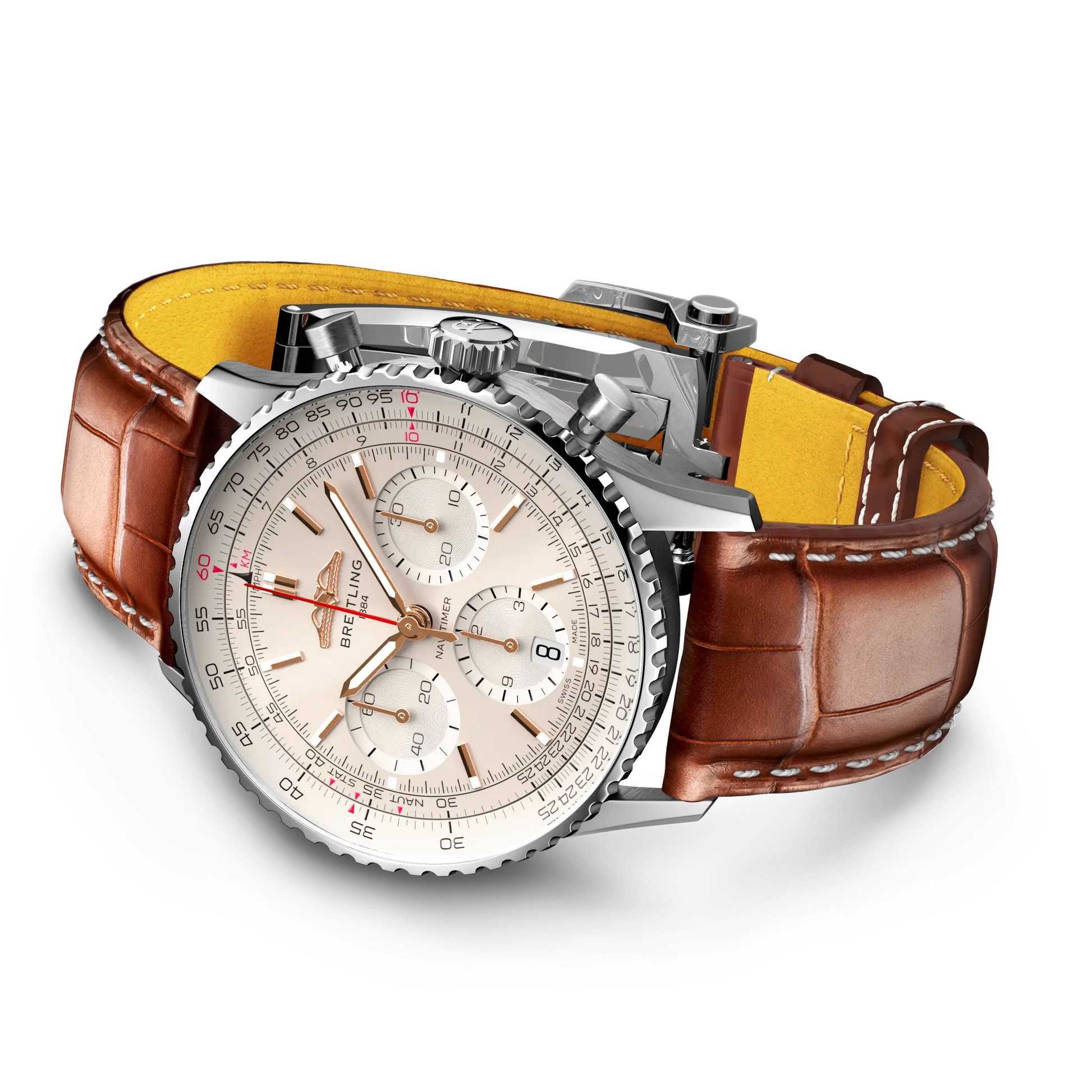 Breitling Navitimer B01 Chronograph 41 reference AB0139211G1P1 with Cream dial, Stainless steel case, alligator strap, bracelet or strap configuration view