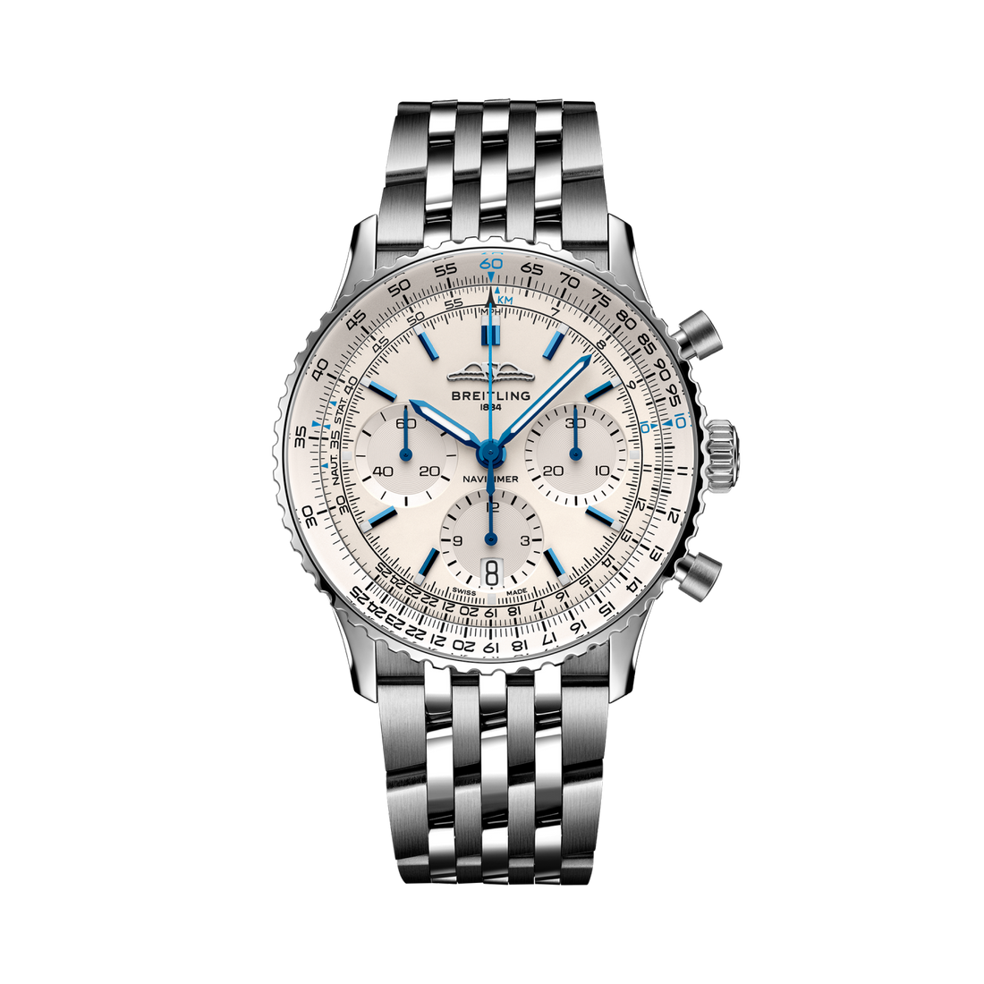 Breitling Navitimer B01 Chronograph 41 reference AB0139A71G1A1 with Cream dial, Stainless steel case, bracelet, front view