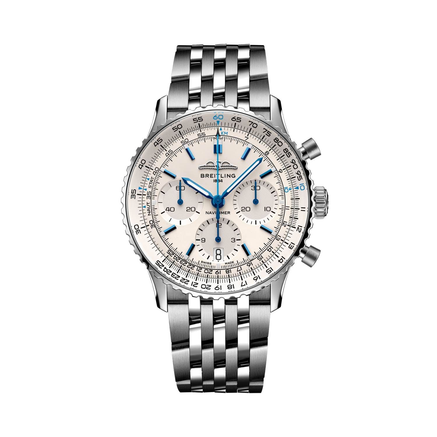 Breitling Navitimer B01 Chronograph 41 reference AB0139A71G1A1 with Cream dial, Stainless steel case, bracelet, front view