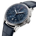 Breitling Premier B01 Chronograph 42 reference AB0145171C1P2 with Blue dial, Stainless steel case, alligator strap, three-quarter view