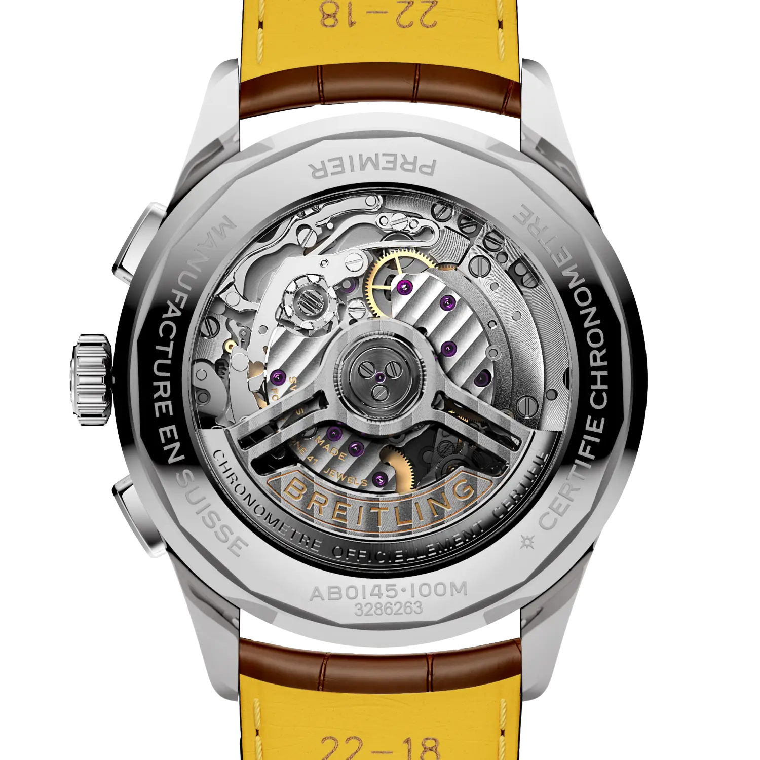 Caseback view of Breitling Premier B01 Chronograph 42 reference AB0145211G1P2