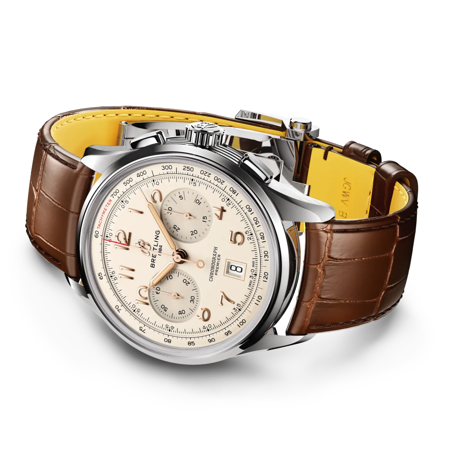 Breitling Premier B01 Chronograph 42 reference AB0145211G1P2 with Cream dial, Stainless steel case, alligator strap, bracelet or strap configuration view
