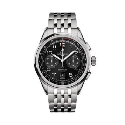 Breitling Premier B01 Chronograph 42 reference AB0145221B1A1 with Black dial, Stainless steel case, bracelet, front view