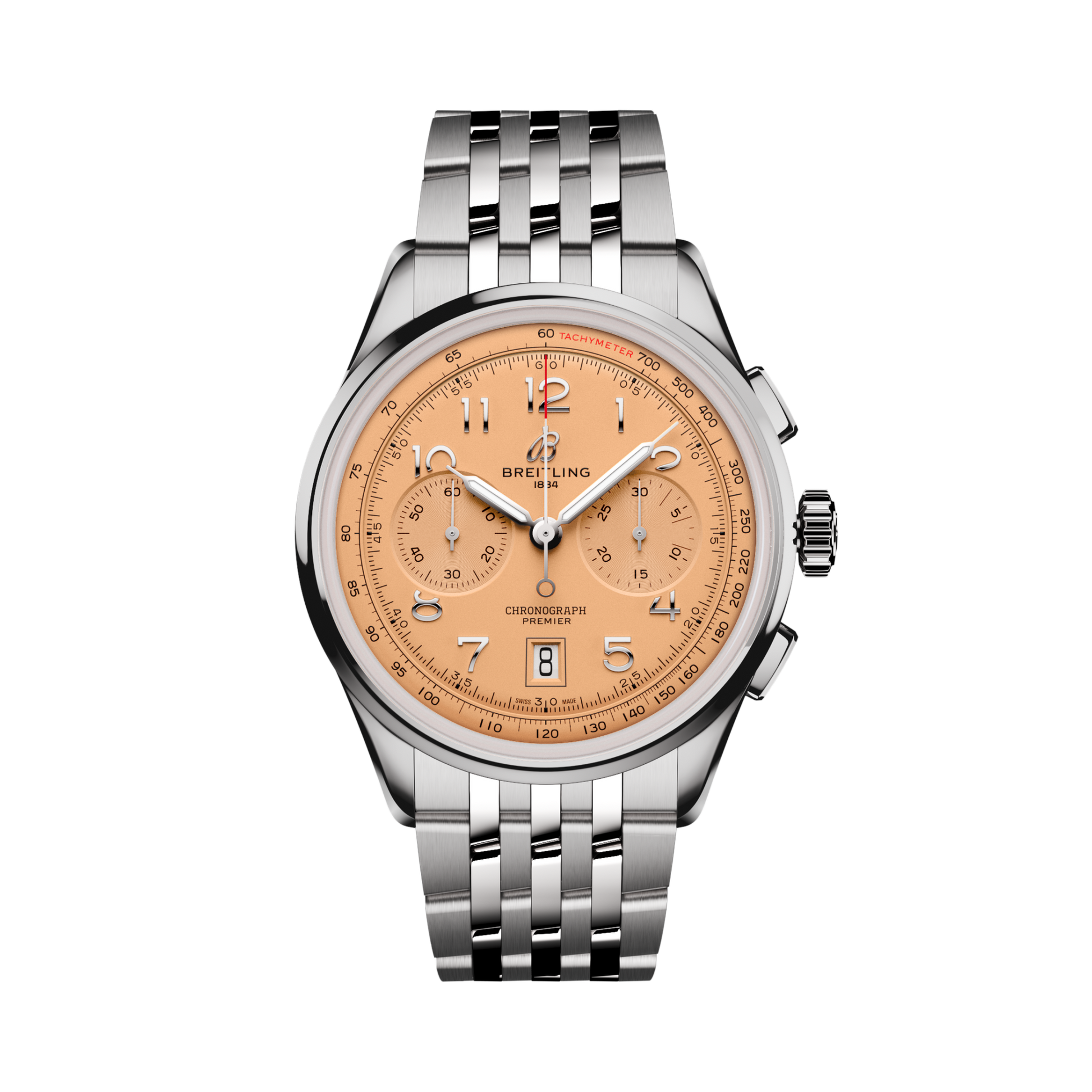 Breitling Premier B01 Chronograph 42 reference AB0145331K1A1 with Copper dial, Stainless steel case, bracelet, front view