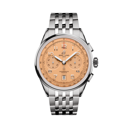 Breitling Premier B01 Chronograph 42 reference AB0145331K1A1 with Copper dial, Stainless steel case, bracelet, front view