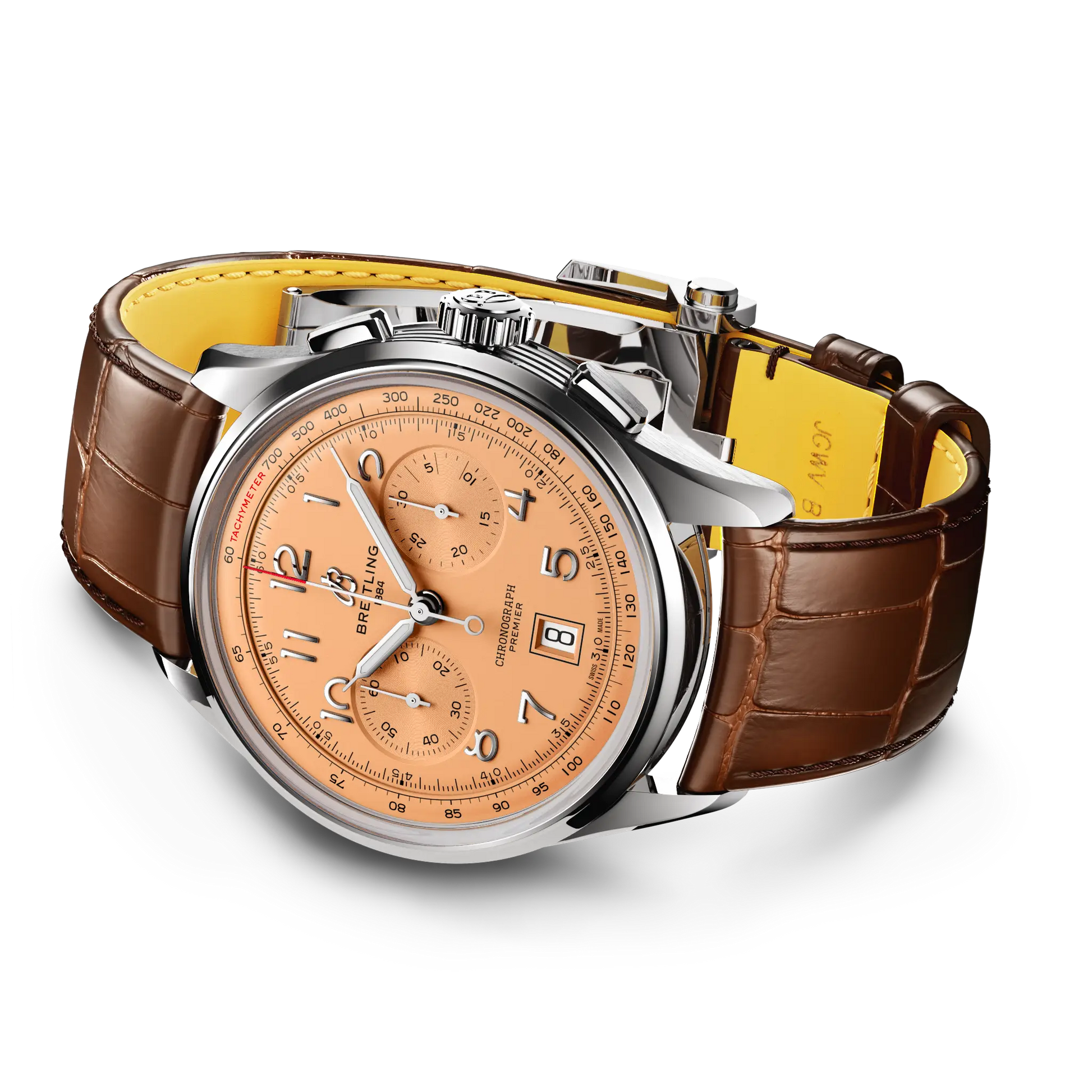 Breitling Premier B01 Chronograph 42 reference AB0145331K1P2 with Copper dial, Stainless steel case, alligator strap, bracelet or strap configuration view