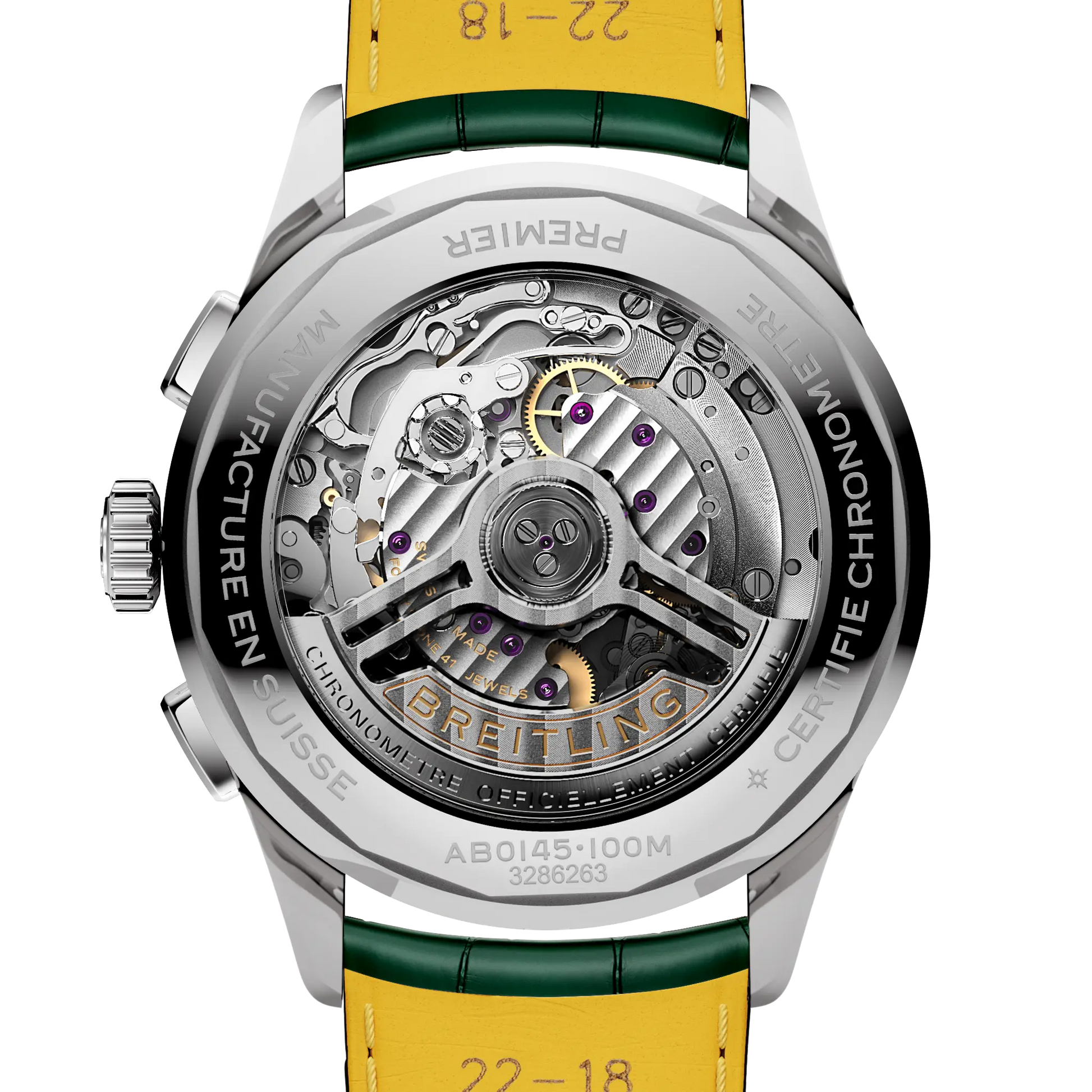 Caseback view of Breitling Premier B01 Chronograph 42 reference AB0145371L1P2