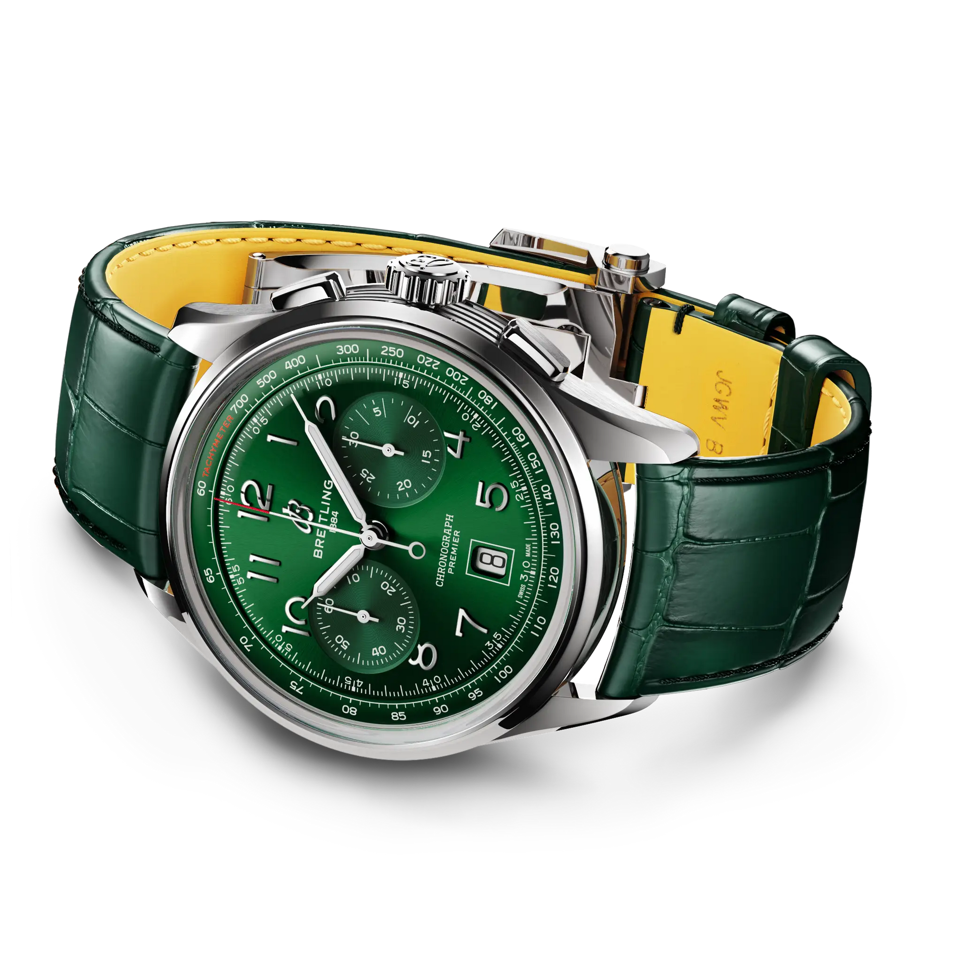 Breitling Premier B01 Chronograph 42 reference AB0145371L1P2 with Green dial, Stainless steel case, alligator strap, bracelet or strap configuration view