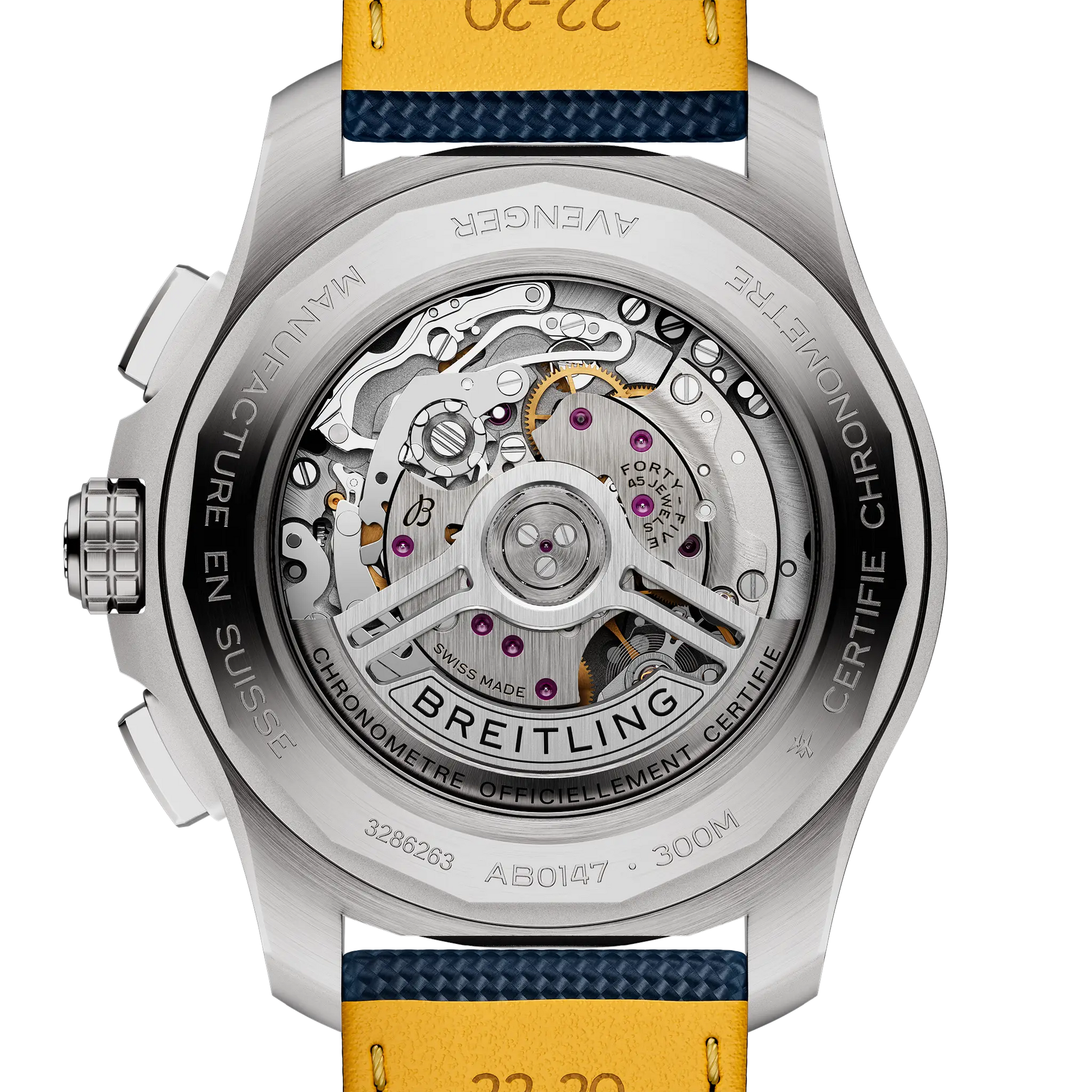 Caseback view of Breitling Avenger B01 Chronograph 44 reference AB0147101C1X1